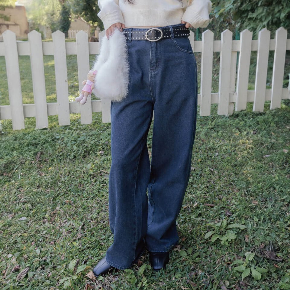 BLO9974-261 by Bello-狠瘦牛仔闊腿寬褲