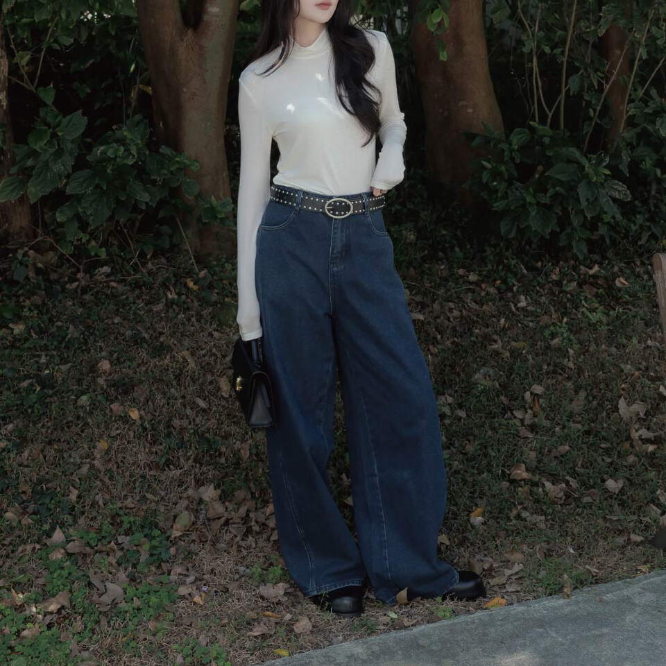 BLO9974-261 by Bello-狠瘦牛仔闊腿寬褲