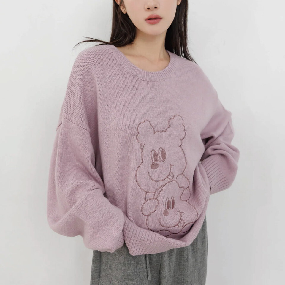 Bellox1107-框線刺繡寬鬆毛衣