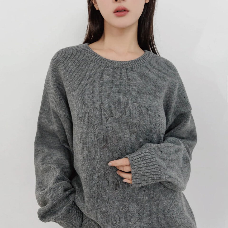 Bellox1107-框線刺繡寬鬆毛衣