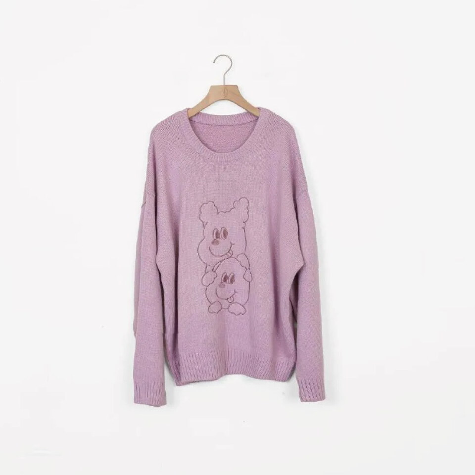 Bellox1107-框線刺繡寬鬆毛衣