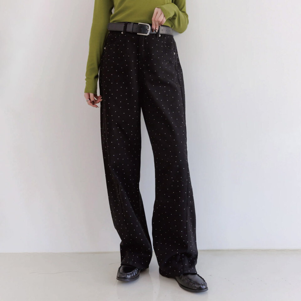 by Bello-小圓點寬鬆直筒牛仔褲