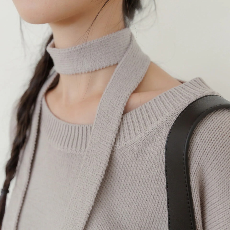 by Bello-大圓領綁帶針織長袖