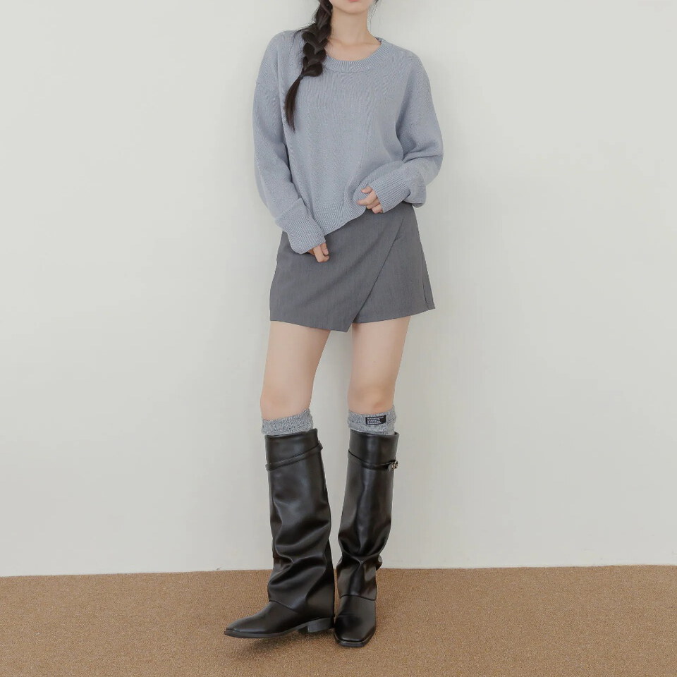 by Bello-大圓領綁帶針織長袖