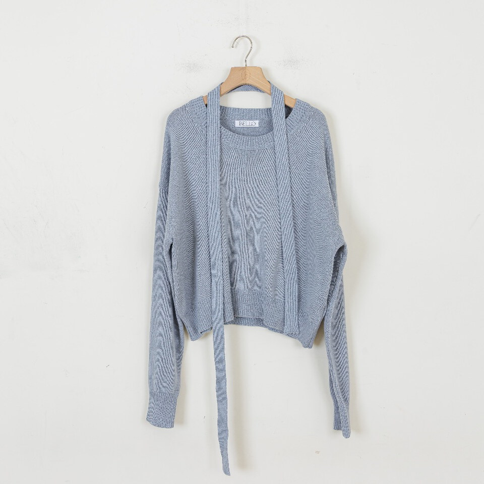 by Bello-大圓領綁帶針織長袖