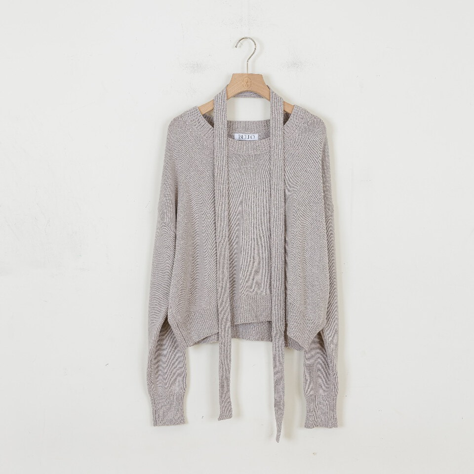 by Bello-大圓領綁帶針織長袖