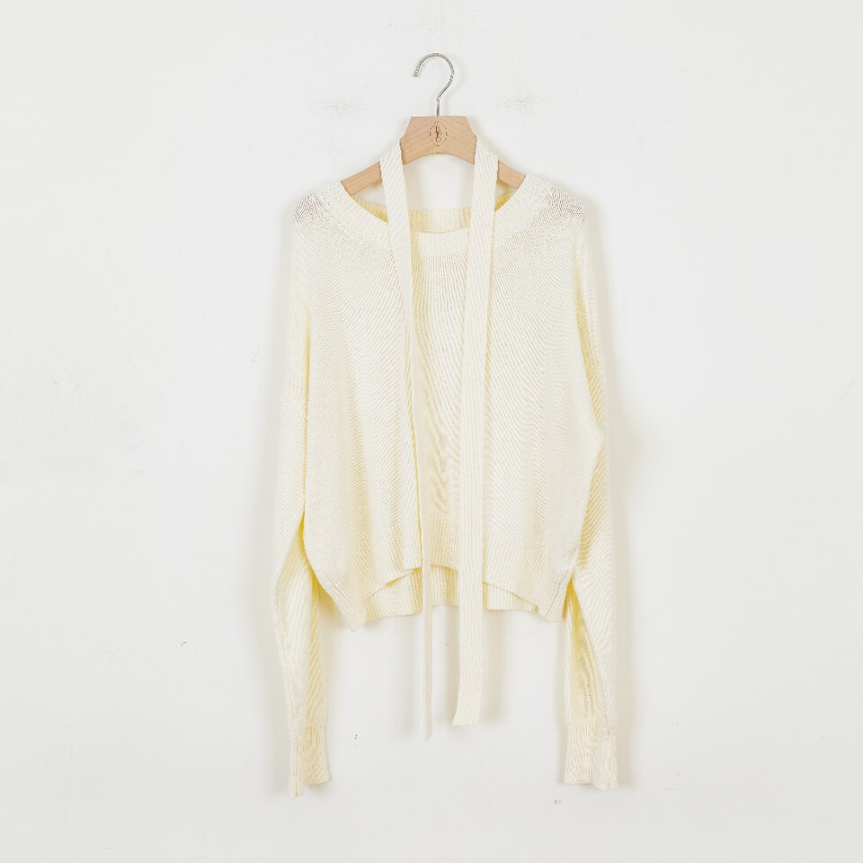 by Bello-大圓領綁帶針織長袖