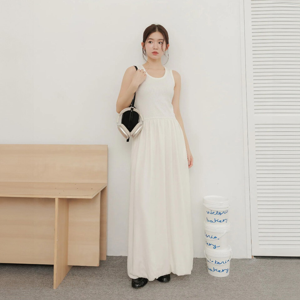 BLO9989-261 By BB-拼接天絲氣球洋裝