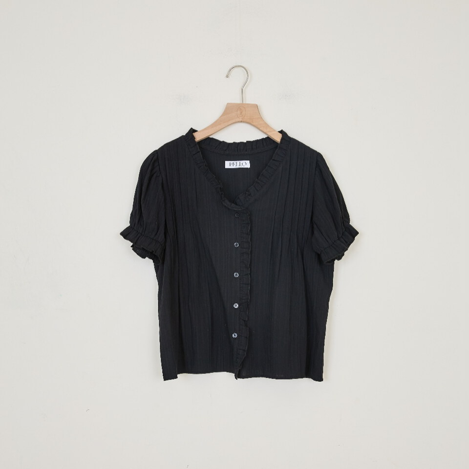 by Bello-花邊澎袖直紋襯衫