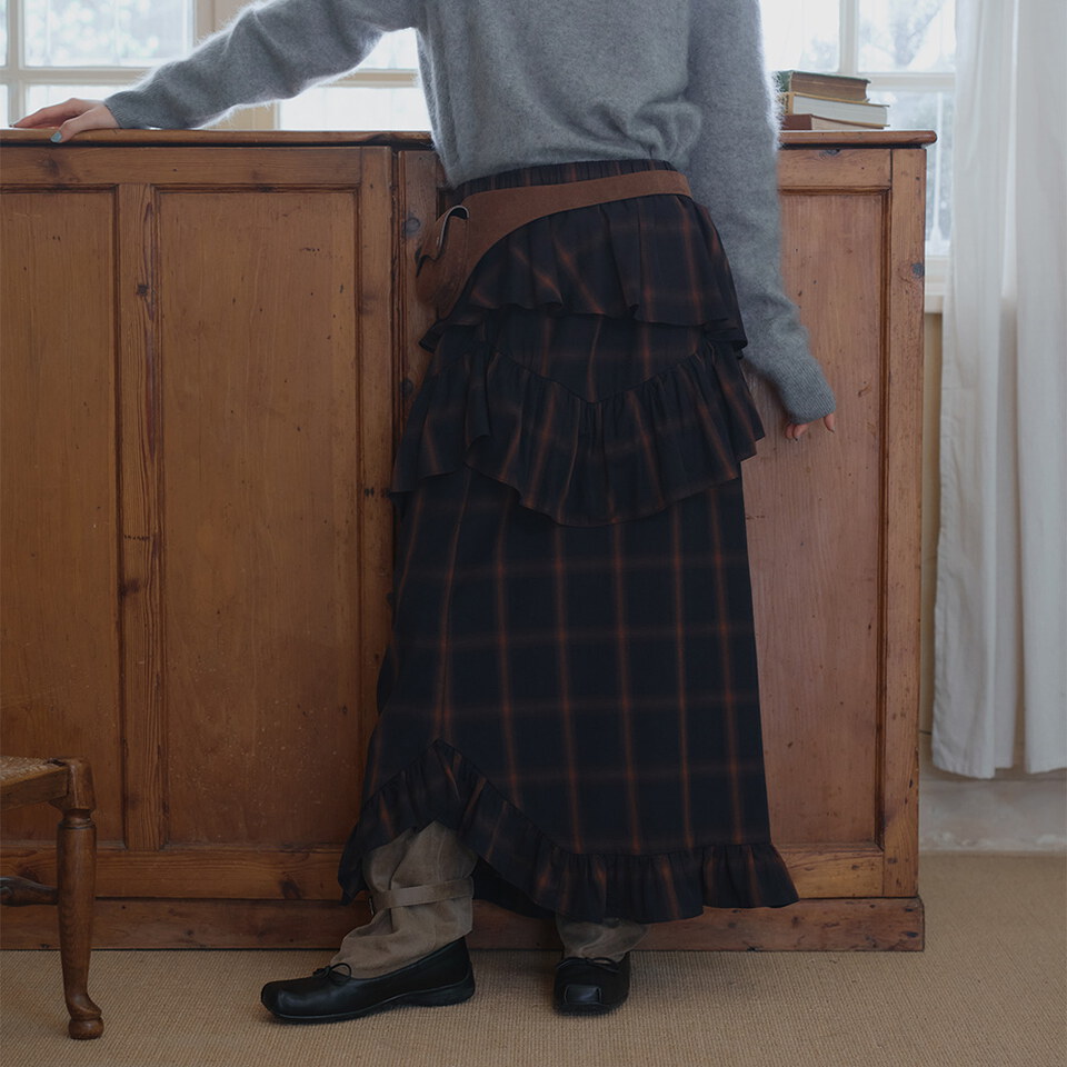 午夜格紋花邊長裙