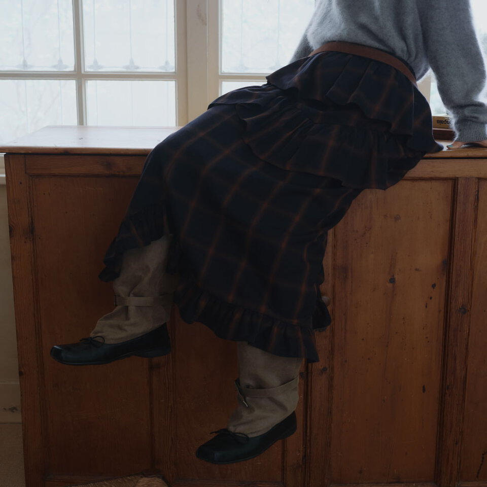 午夜格紋花邊長裙