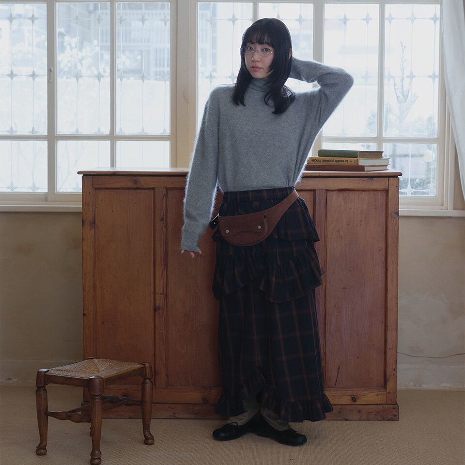 午夜格紋花邊長裙