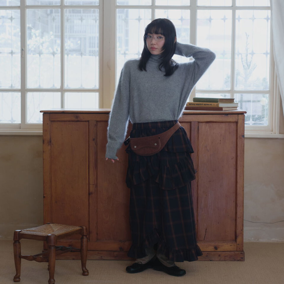 午夜格紋花邊長裙