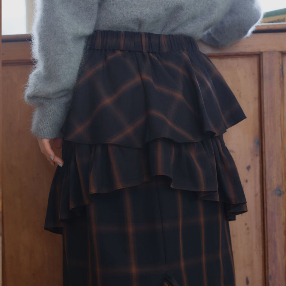 午夜格紋花邊長裙