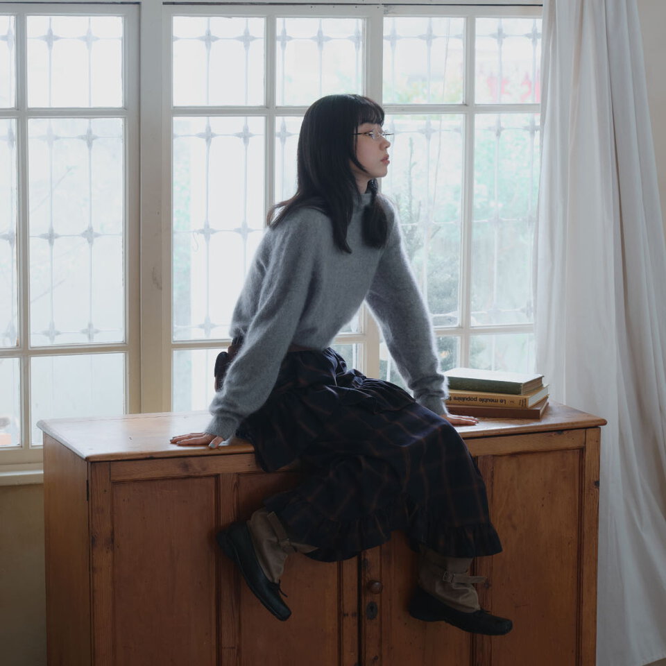 午夜格紋花邊長裙