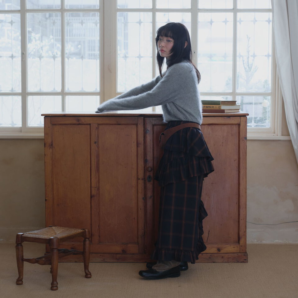 午夜格紋花邊長裙