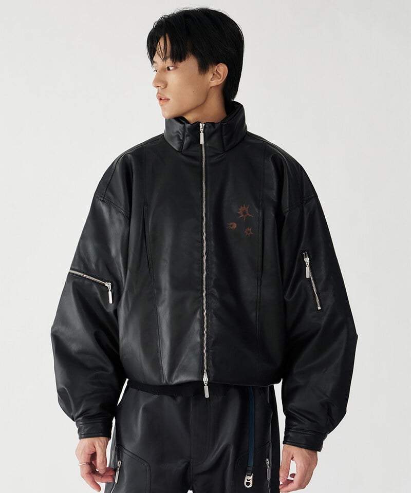 CRV1151-252 melsign聯名皮感立領鋪棉外套