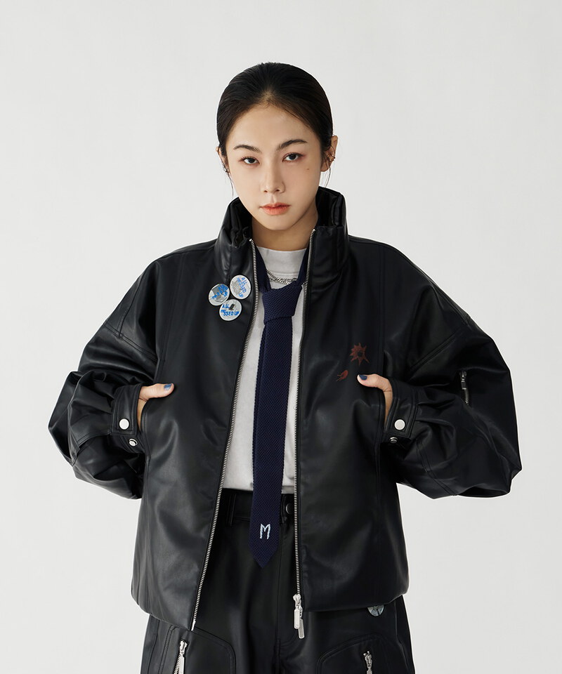 CRV1151-252 melsign聯名皮感立領鋪棉外套