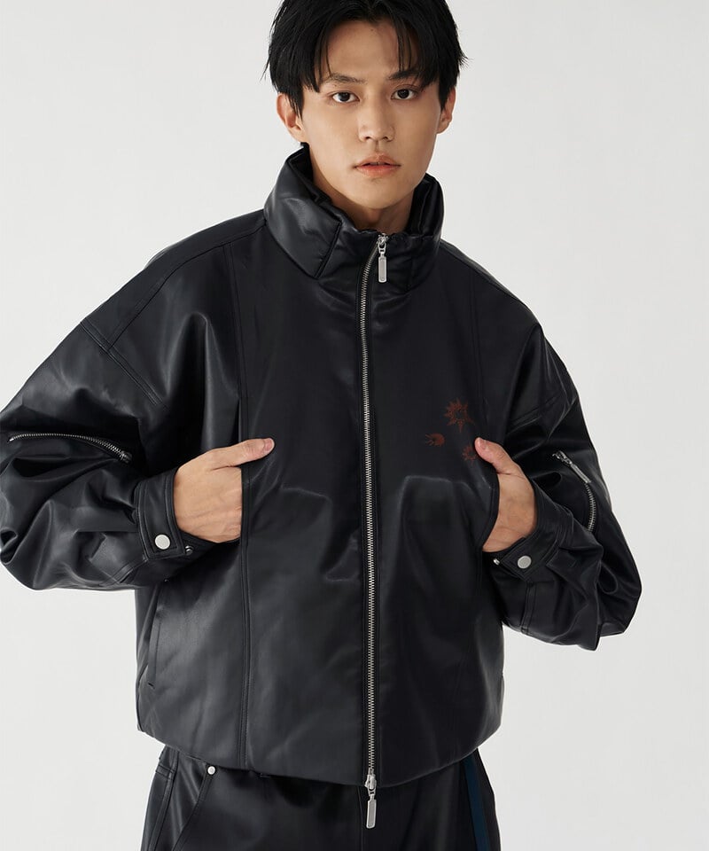 CRV1151-252 melsign聯名皮感立領鋪棉外套