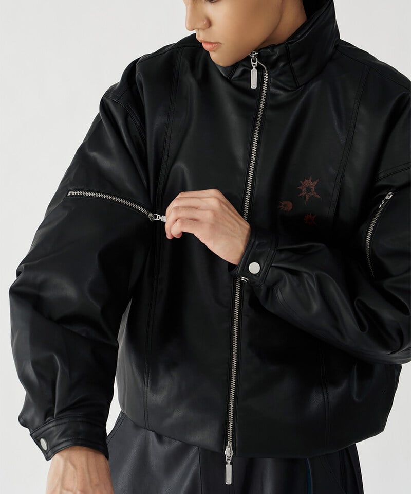 CRV1151-252 melsign聯名皮感立領鋪棉外套