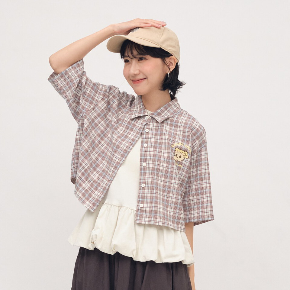 CRV3334-262 OSAMU GOODS 聯名格紋女裝短袖襯衫