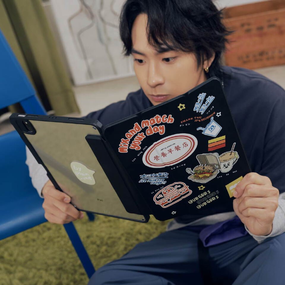 JNP早餐店塗鴉強悍磁吸iPad三折保護殼