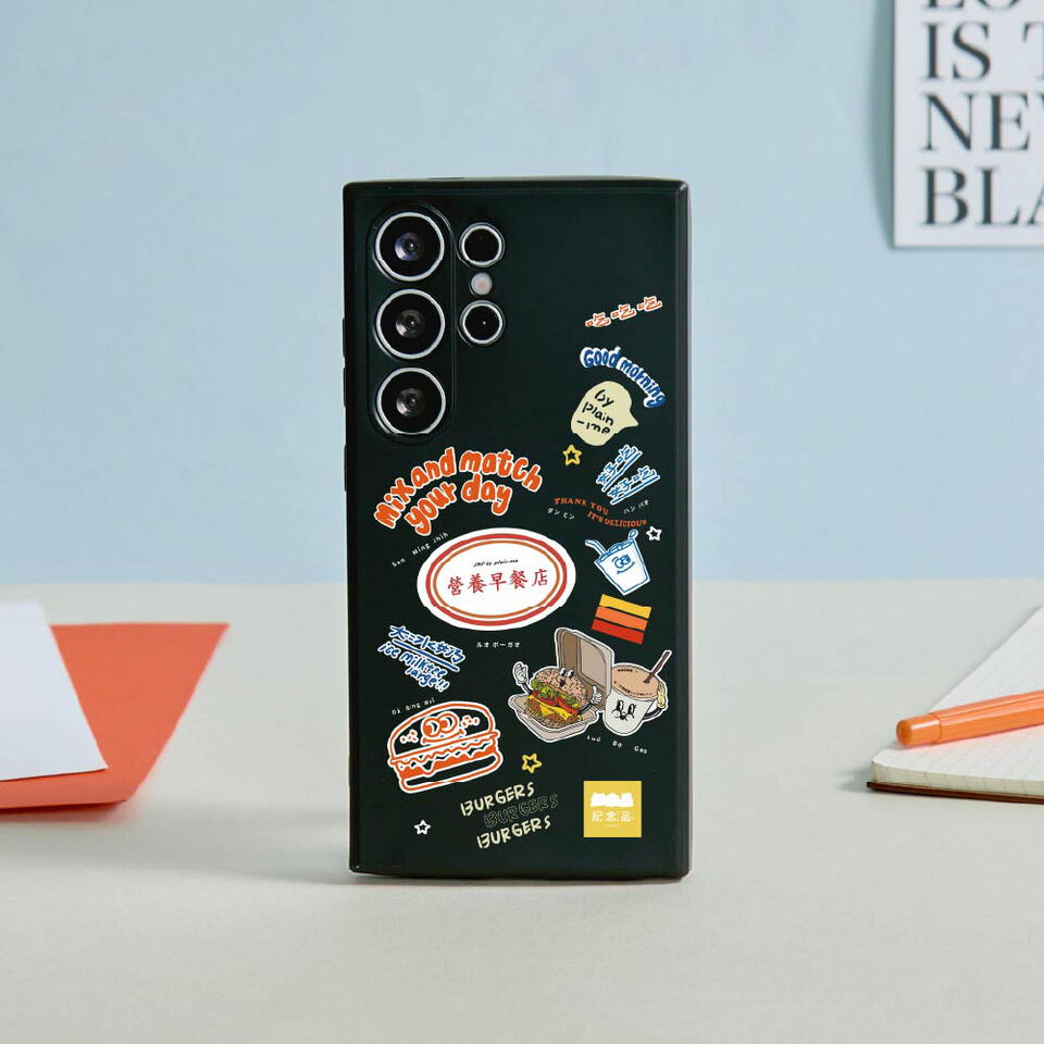 plain-me JNP早餐店塗鴉純色矽膠SAMSUNG手機殼