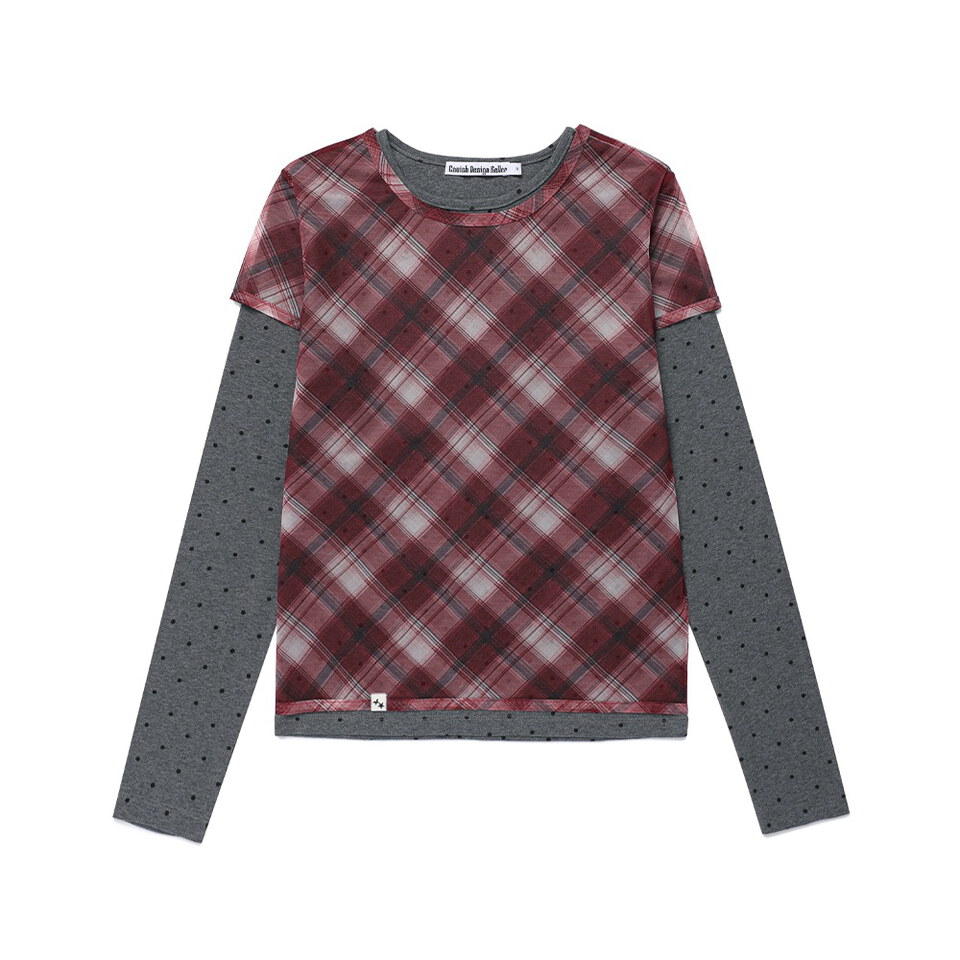 格紋層次長袖TEE SHEER CHECK LAYERED LS TEE