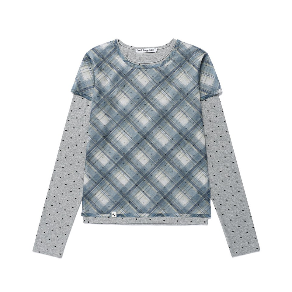 CVS0104-262 格紋層次長袖TEE SHEER CHECK LAYERED LS TEE