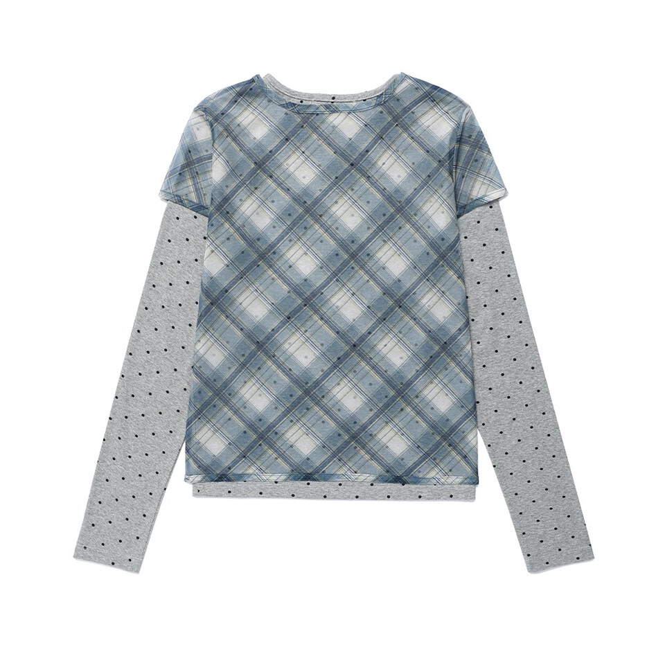 格紋層次長袖TEE SHEER CHECK LAYERED LS TEE