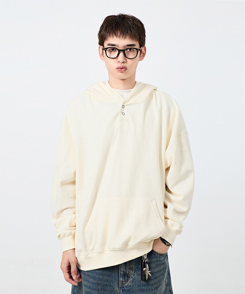 DMB0014-252 連帽亨利領上衣 WAFFLE HENLEY NECK HOODED T-SHIRT