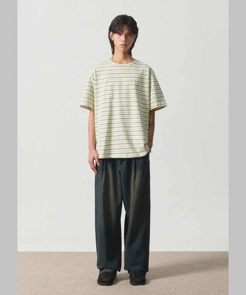 條紋短袖上衣 LAYERING MIXED STRIPE HALF T-SHIRT