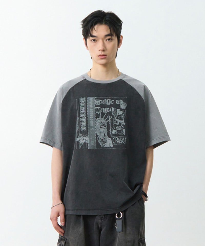 印花上衣 RAGLAN COLOR BLOCK PIGMENT ARTWORK SHORT SLEEVE T-SHIRT