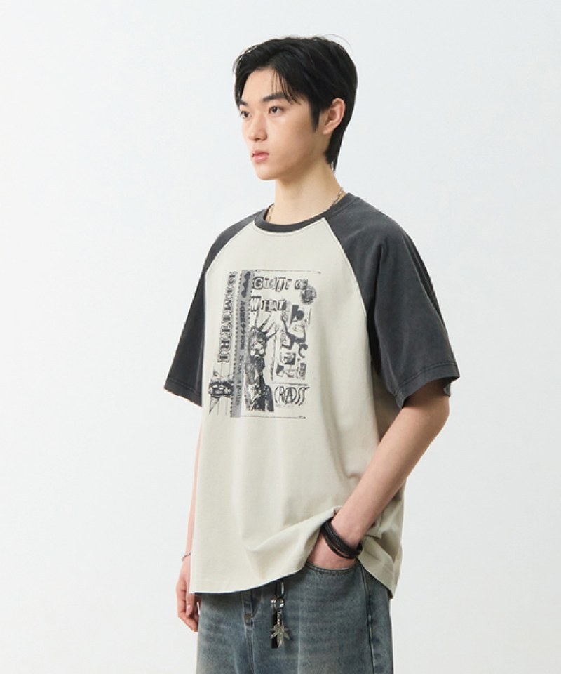 DMB0110-251 印花上衣 RAGLAN COLOR BLOCK PIGMENT ARTWORK SHORT SLEEVE T-SHIRT