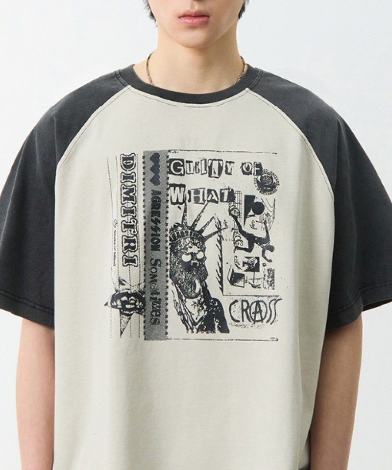 DMB0110-251 印花上衣 RAGLAN COLOR BLOCK PIGMENT ARTWORK SHORT SLEEVE T-SHIRT
