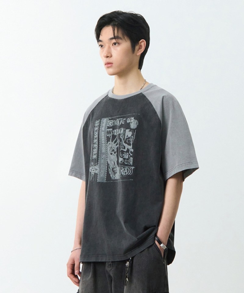 DMB0110-251 印花上衣 RAGLAN COLOR BLOCK PIGMENT ARTWORK SHORT SLEEVE T-SHIRT