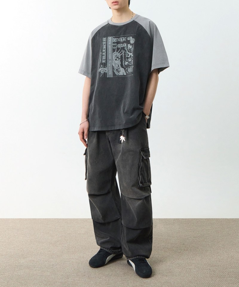 DMB0110-251 印花上衣 RAGLAN COLOR BLOCK PIGMENT ARTWORK SHORT SLEEVE T-SHIRT
