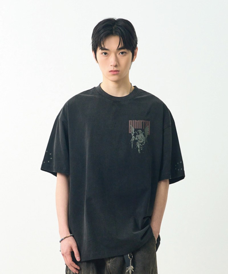 DMB0112-251 復古印花上衣 PIGMENT FADE WASHING ARTWORK HALF T-SHIRT