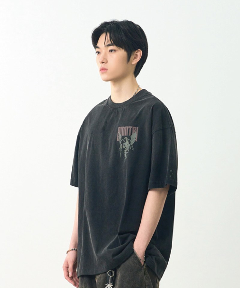 DMB0112-251 復古印花上衣 PIGMENT FADE WASHING ARTWORK HALF T-SHIRT