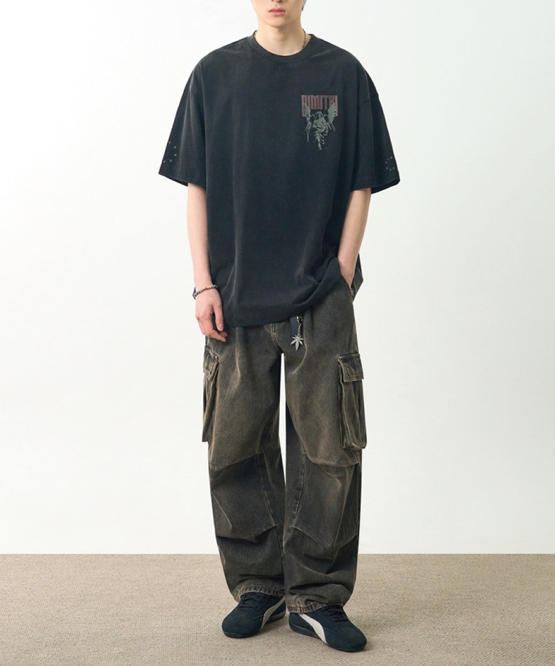 DMB0112-251 復古印花上衣 PIGMENT FADE WASHING ARTWORK HALF T-SHIRT