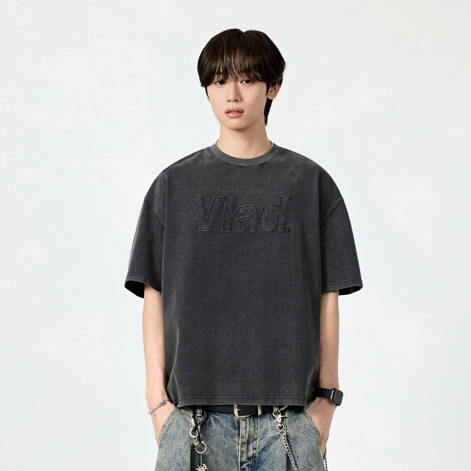 剪裁貼花短TEE VLAD CUT-OFF APPLIQUE SHORT SLEEVE T-SHIRT