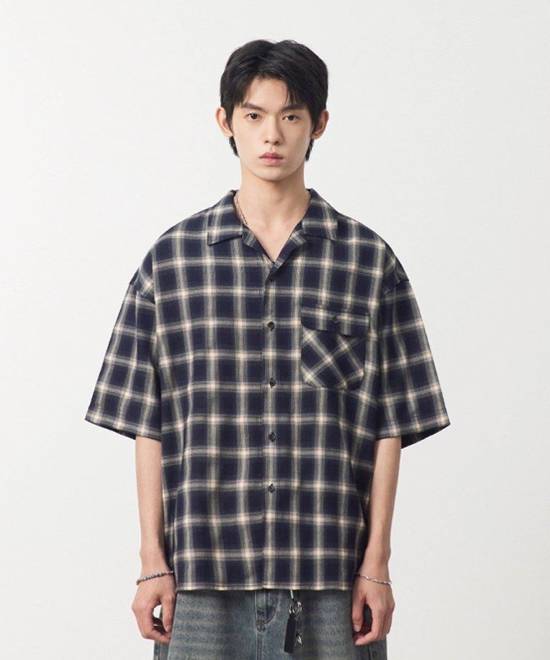DMB0234-251 格紋開襟襯衫 OPEN COLLAR OMBRE HALF SHIRT