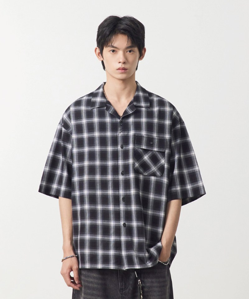 格紋開襟襯衫 OPEN COLLAR OMBRE HALF SHIRT