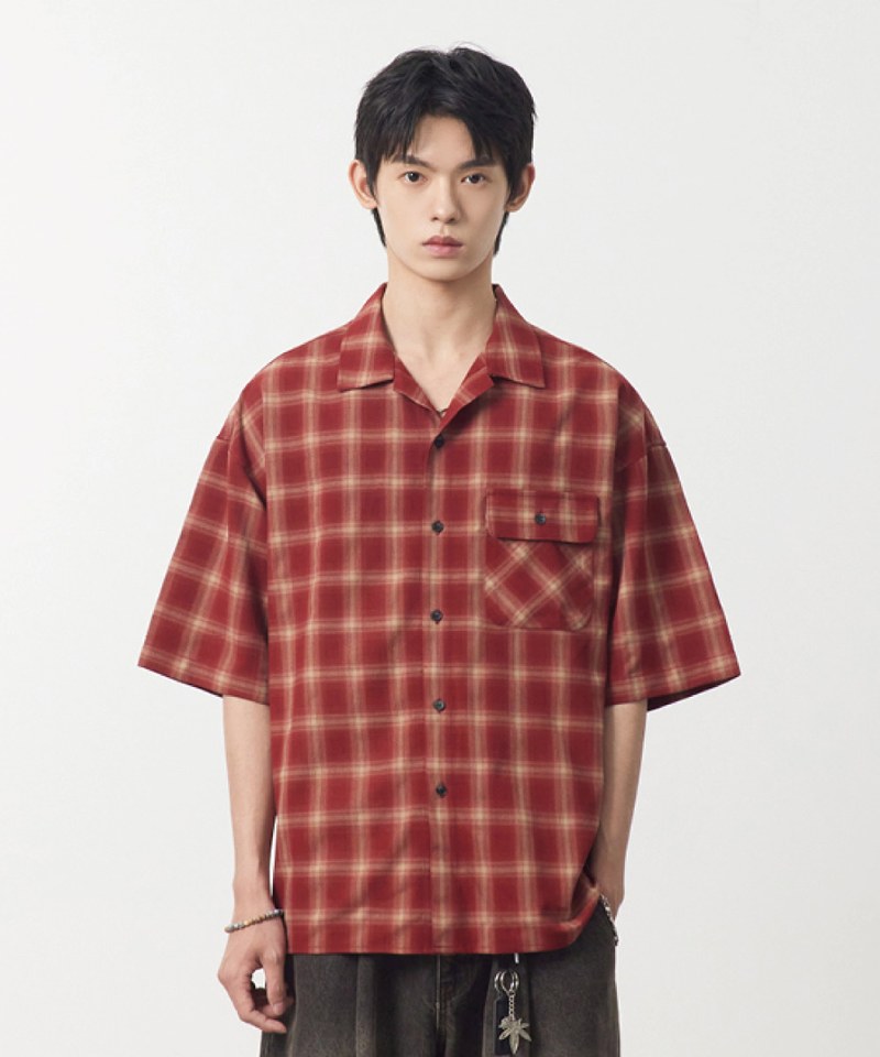 格紋開襟襯衫 OPEN COLLAR OMBRE HALF SHIRT