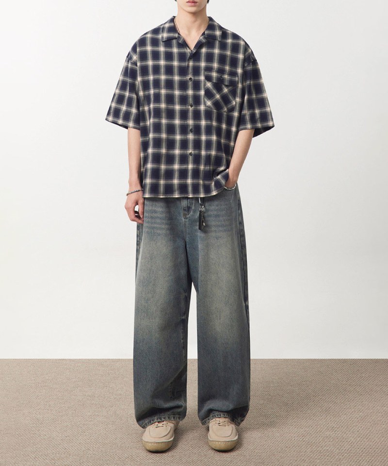 格紋開襟襯衫 OPEN COLLAR OMBRE HALF SHIRT