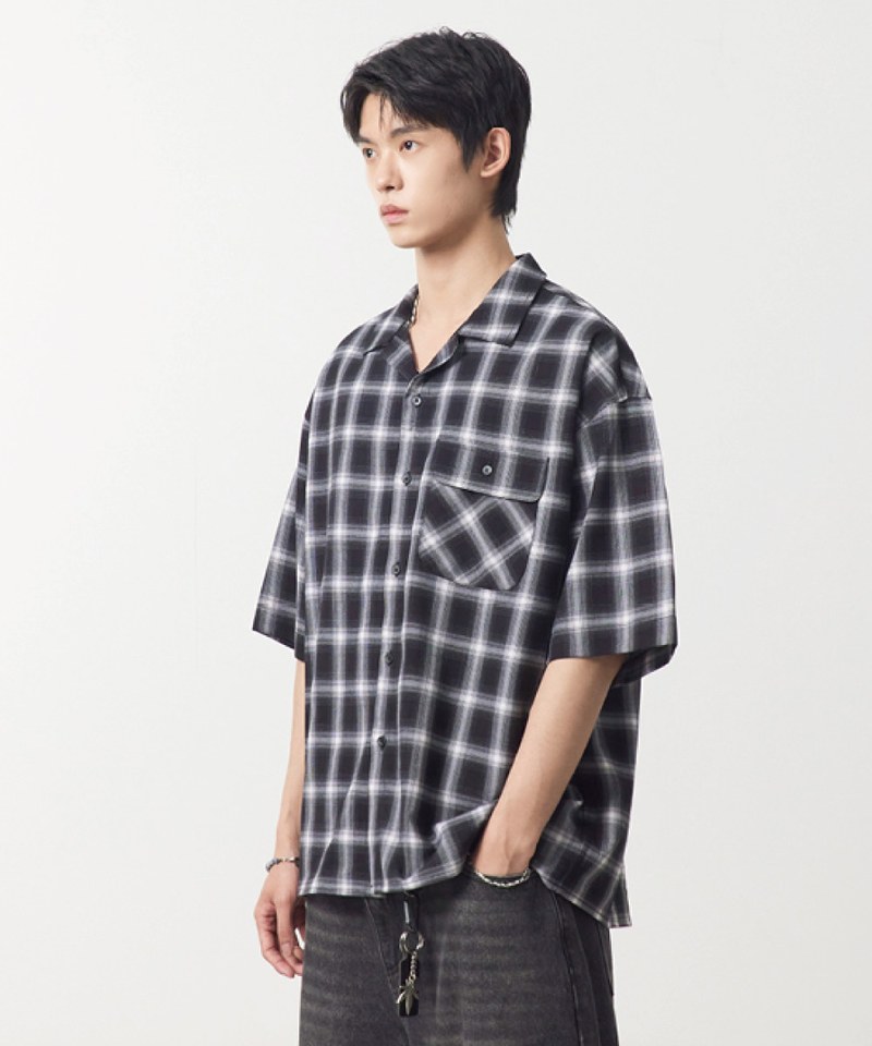 格紋開襟襯衫 OPEN COLLAR OMBRE HALF SHIRT