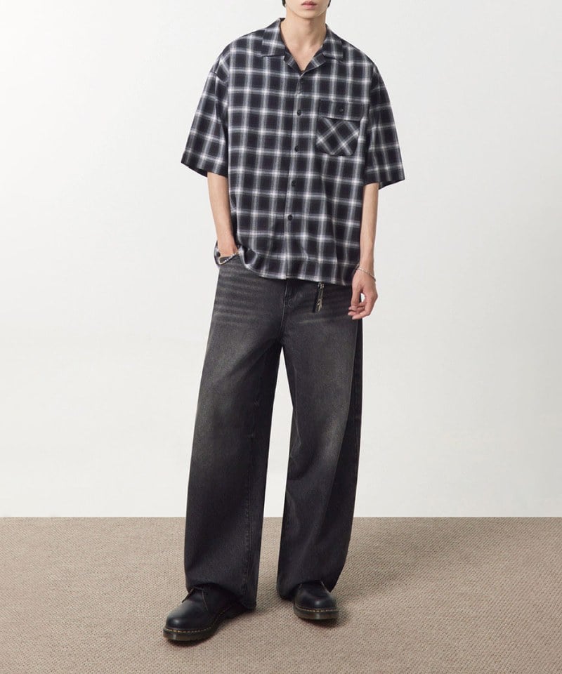 格紋開襟襯衫 OPEN COLLAR OMBRE HALF SHIRT