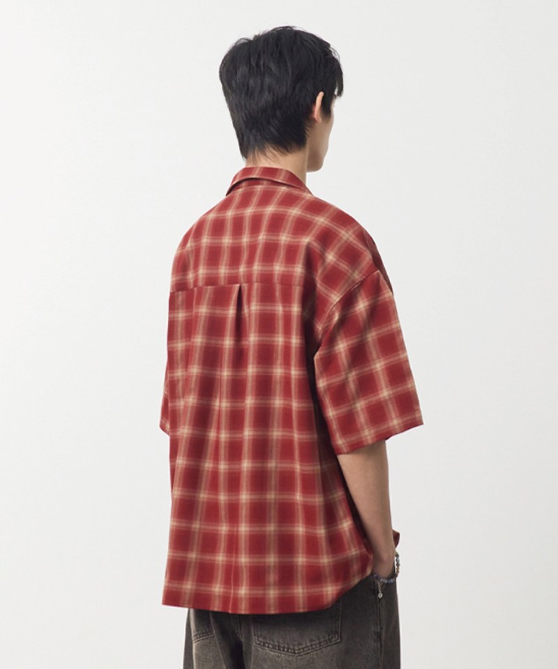 格紋開襟襯衫 OPEN COLLAR OMBRE HALF SHIRT
