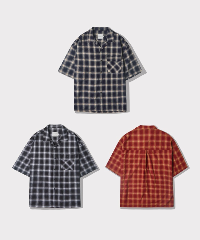 格紋開襟襯衫 OPEN COLLAR OMBRE HALF SHIRT