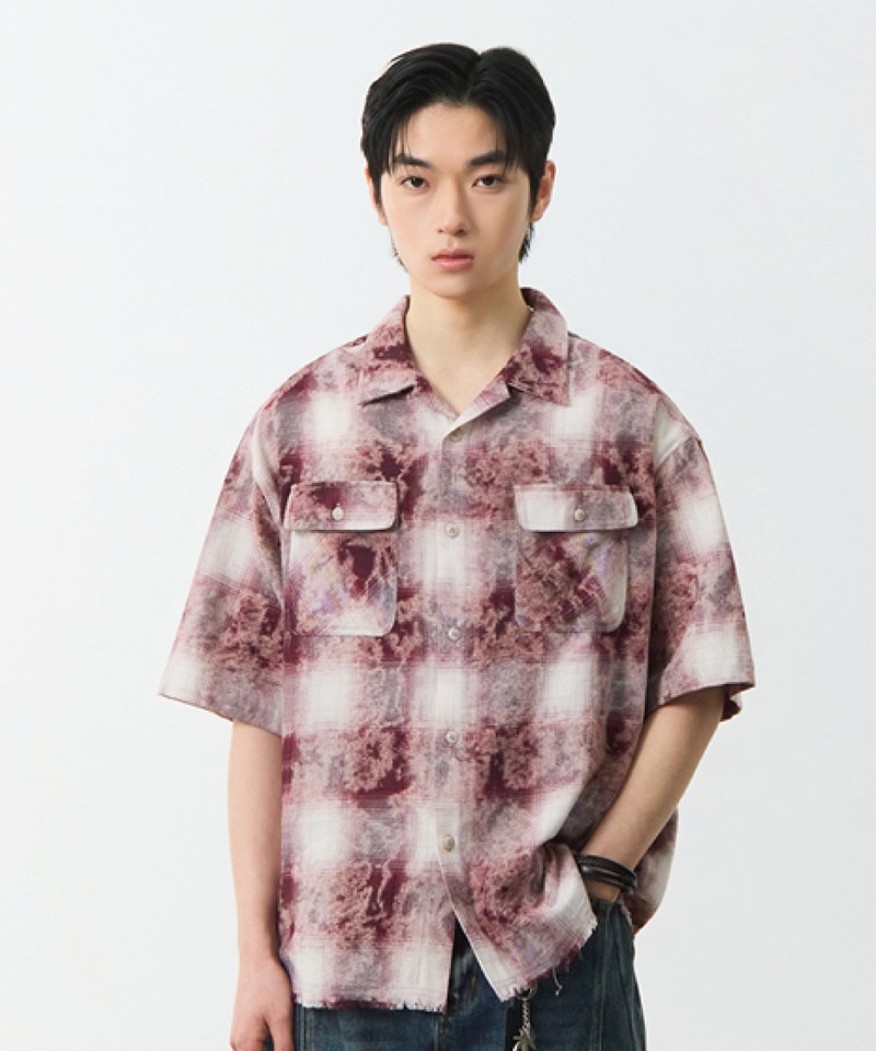 開領格紋襯衫 CUT-OFF HALF CHECK SHIRT